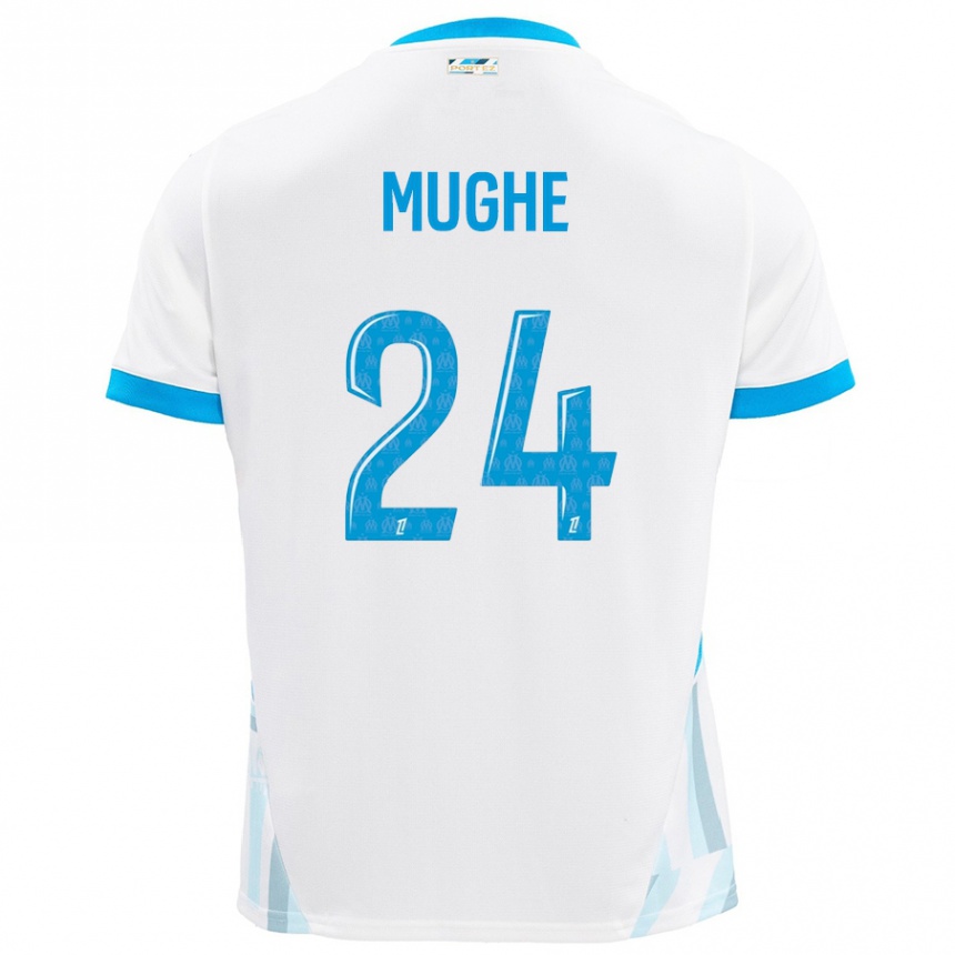 Niño Fútbol Camiseta François Mughe #24 Blanco Azul Cielo 1ª Equipación 2024/25