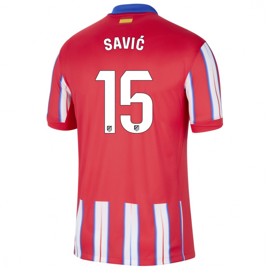 Niño Fútbol Camiseta Stefan Savic #15 Rojo Blanco Azul 1ª Equipación 2024/25