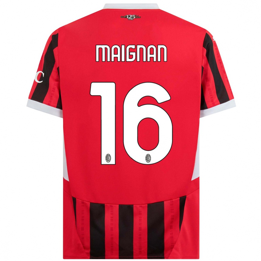 Niño Fútbol Camiseta Mike Maignan #16 Rojo Negro 1ª Equipación 2024/25