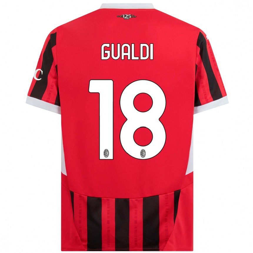 Niño Fútbol Camiseta Andrea Gualdi #18 Rojo Negro 1ª Equipación 2024/25