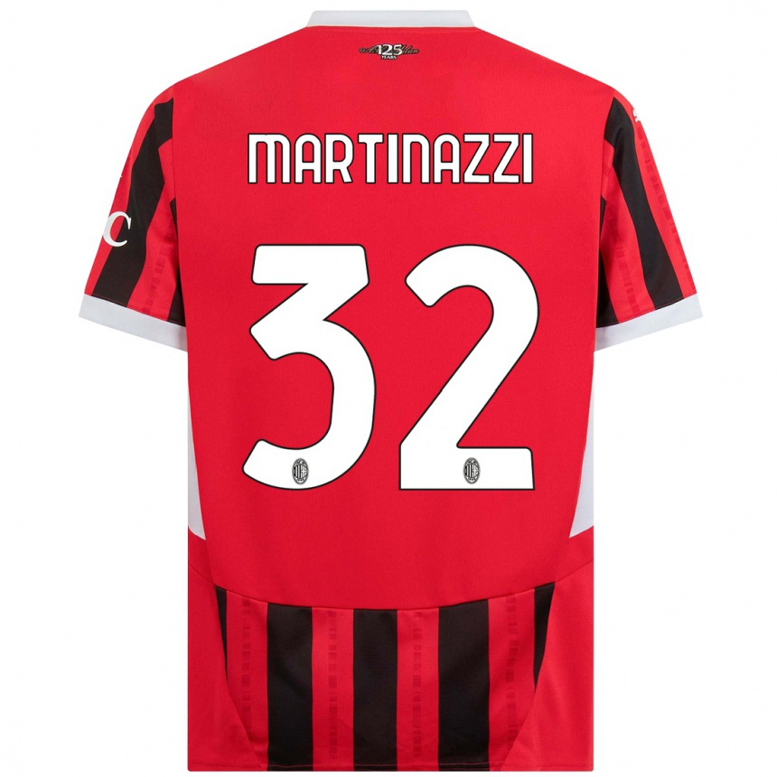 Niño Fútbol Camiseta Luca Martinazzi #32 Rojo Negro 1ª Equipación 2024/25