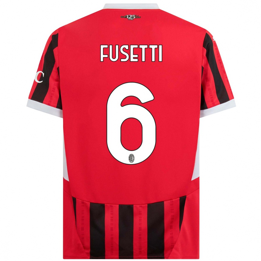 Niño Fútbol Camiseta Laura Fusetti #6 Rojo Negro 1ª Equipación 2024/25