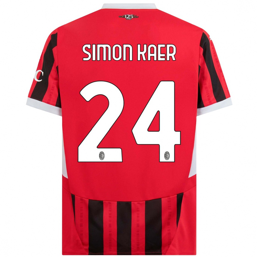 Niño Fútbol Camiseta Simon Kaer #24 Rojo Negro 1ª Equipación 2024/25