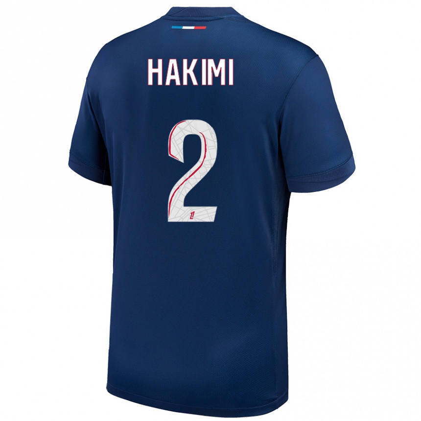 Niño Fútbol Camiseta Achraf Hakimi #2 Azul Marino Blanco 1ª Equipación 2024/25