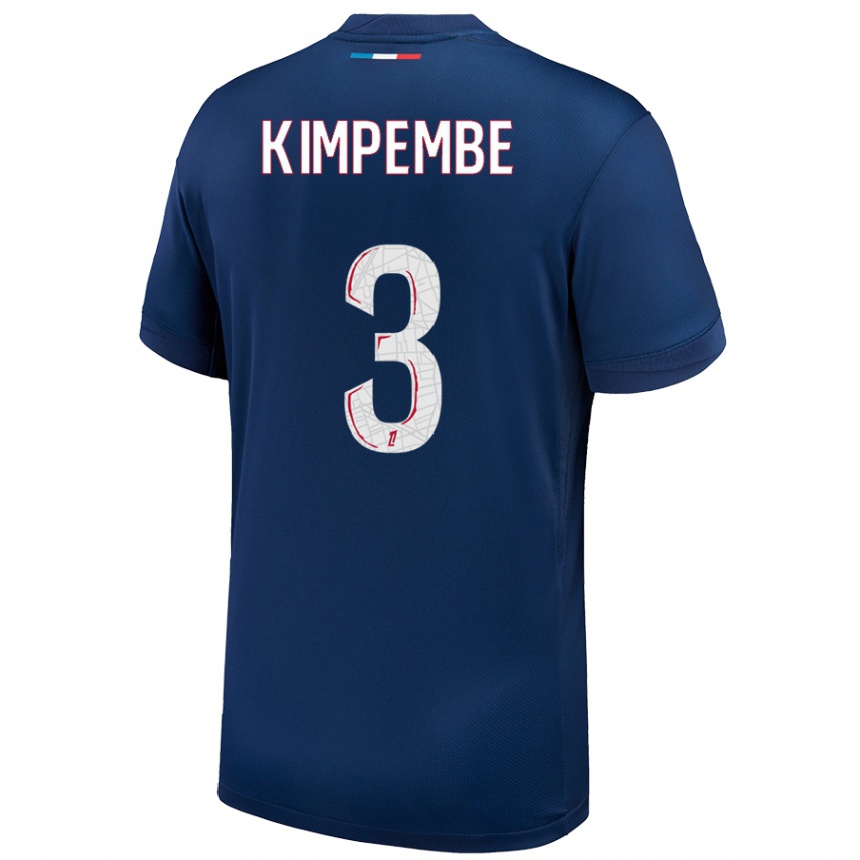 Niño Fútbol Camiseta Presnel Kimpembe #3 Azul Marino Blanco 1ª Equipación 2024/25