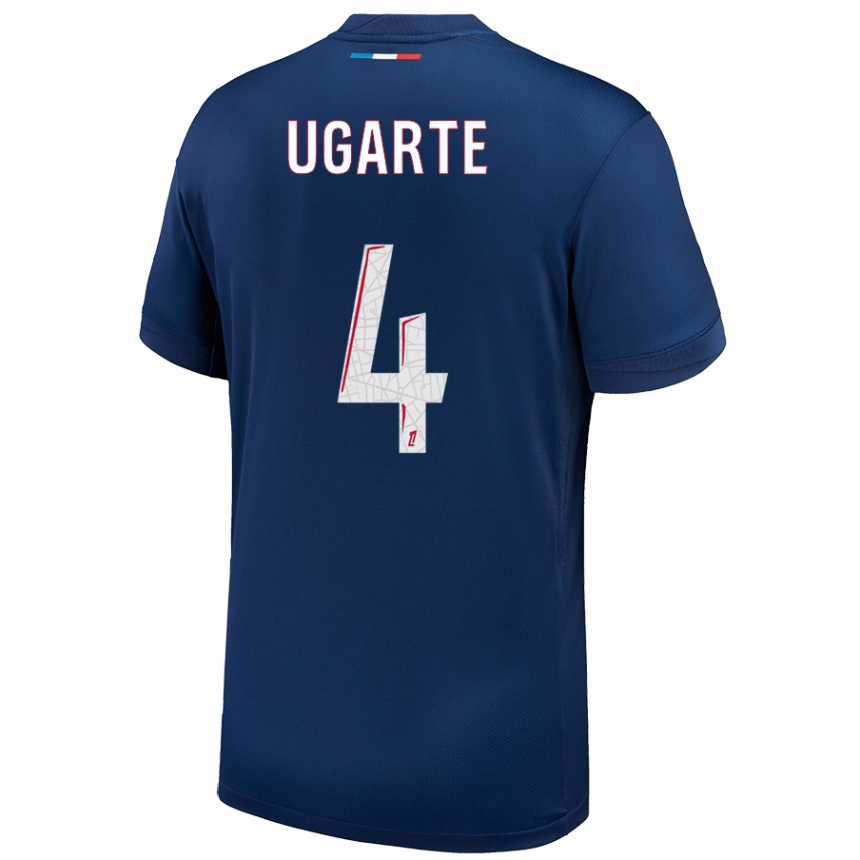 Niño Fútbol Camiseta Manuel Ugarte #4 Azul Marino Blanco 1ª Equipación 2024/25