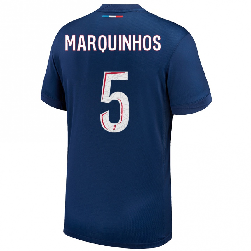 Niño Fútbol Camiseta Marquinhos #5 Azul Marino Blanco 1ª Equipación 2024/25