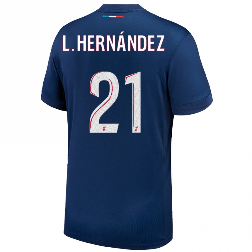 Niño Fútbol Camiseta Lucas Hernández #21 Azul Marino Blanco 1ª Equipación 2024/25