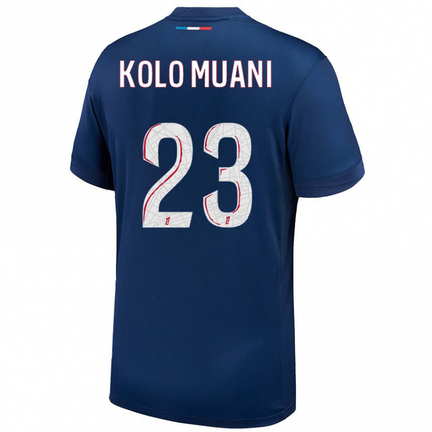 Niño Fútbol Camiseta Randal Kolo Muani #23 Azul Marino Blanco 1ª Equipación 2024/25