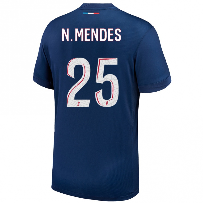 Niño Fútbol Camiseta Nuno Mendes #25 Azul Marino Blanco 1ª Equipación 2024/25