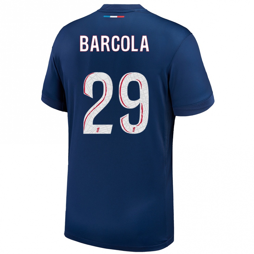 Niño Fútbol Camiseta Bradley Barcola #29 Azul Marino Blanco 1ª Equipación 2024/25