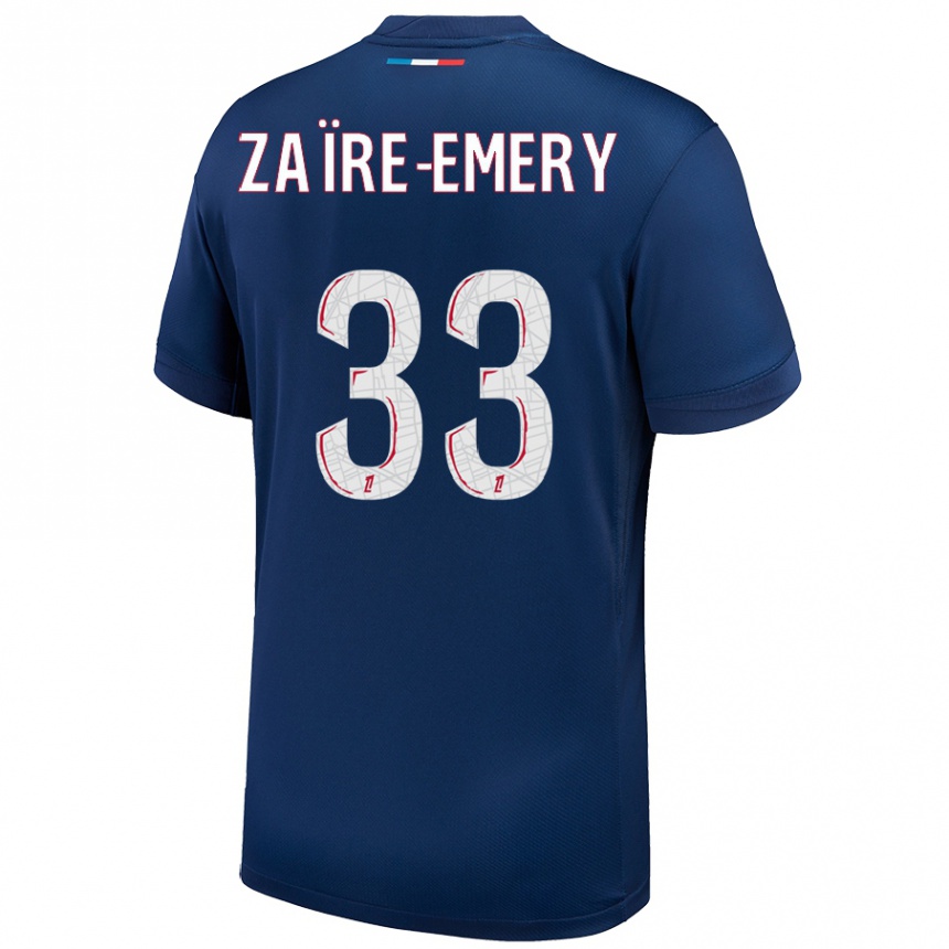 Niño Fútbol Camiseta Warren Zaire Emery #33 Azul Marino Blanco 1ª Equipación 2024/25