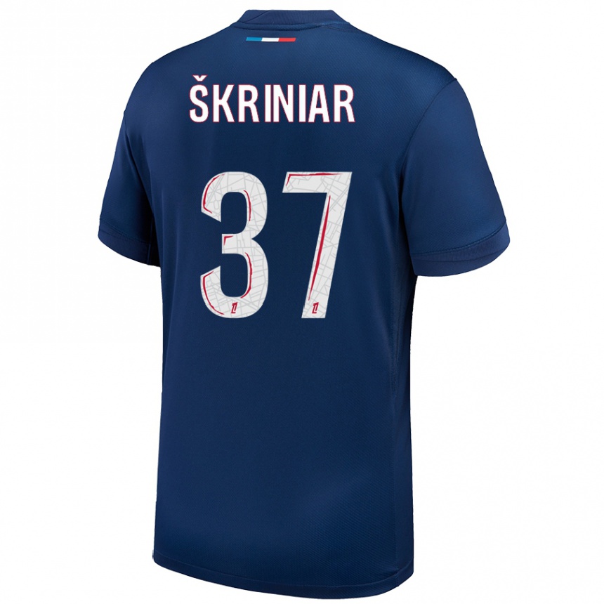 Niño Fútbol Camiseta Milan Skriniar #37 Azul Marino Blanco 1ª Equipación 2024/25