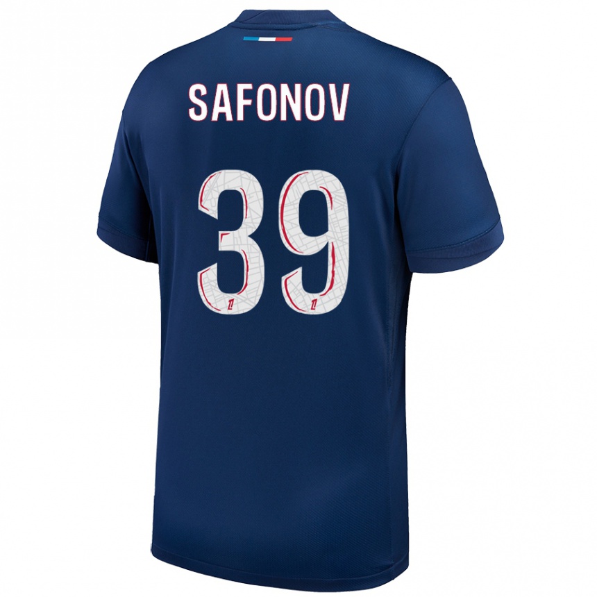 Niño Fútbol Camiseta Matvey Safonov #39 Azul Marino Blanco 1ª Equipación 2024/25