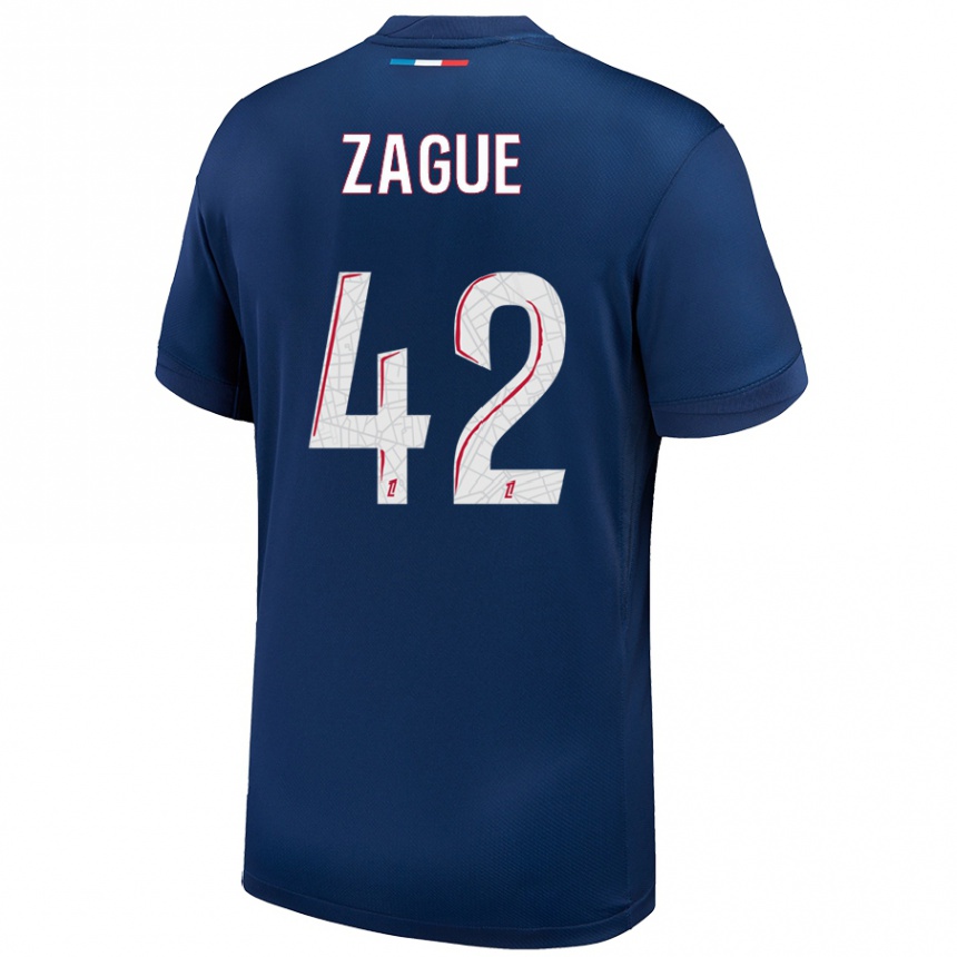 Niño Fútbol Camiseta Yoram Zague #42 Azul Marino Blanco 1ª Equipación 2024/25