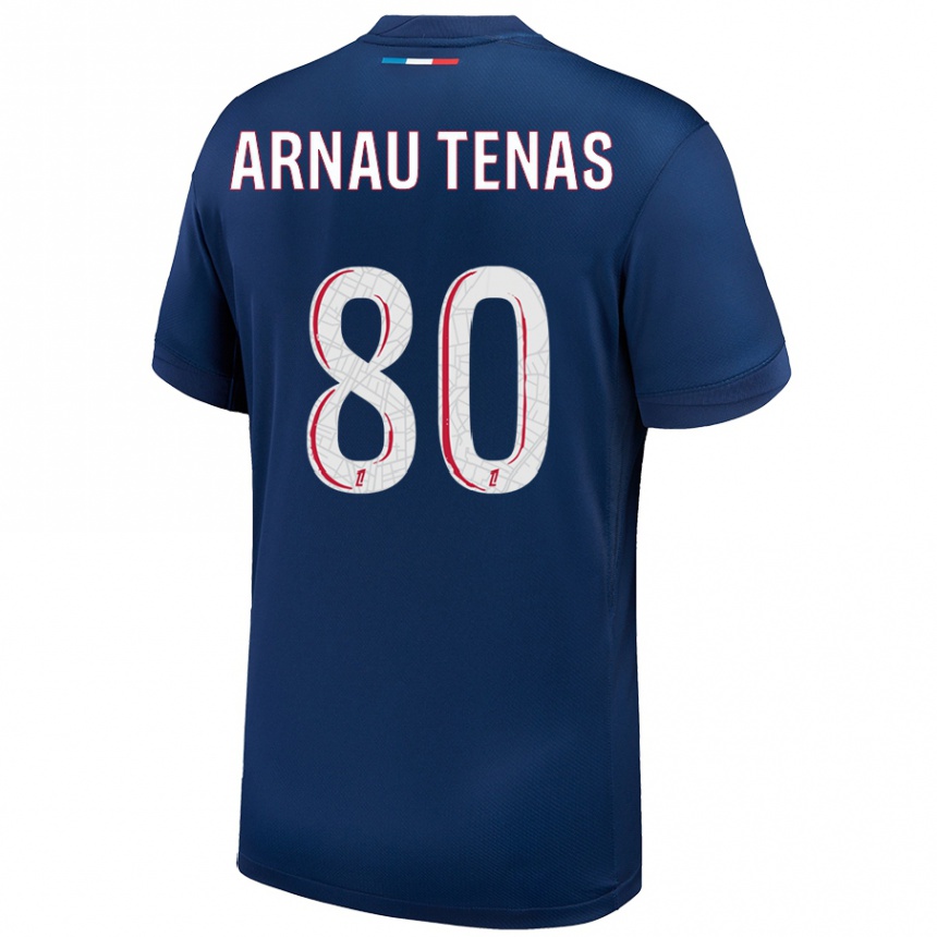 Niño Fútbol Camiseta Arnau Tenas #80 Azul Marino Blanco 1ª Equipación 2024/25