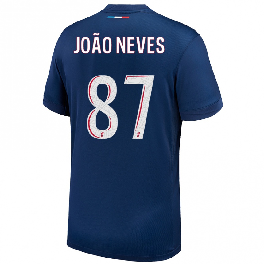 Niño Fútbol Camiseta João Neves #87 Azul Marino Blanco 1ª Equipación 2024/25