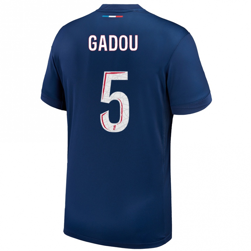 Niño Fútbol Camiseta Joane Gadou #5 Azul Marino Blanco 1ª Equipación 2024/25