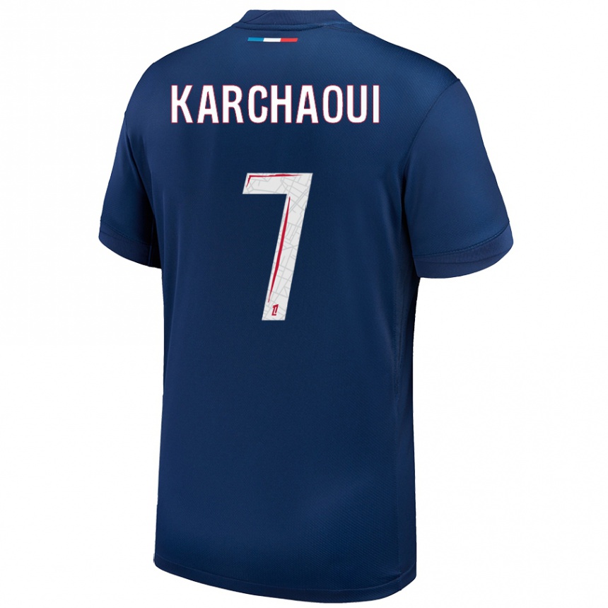 Niño Fútbol Camiseta Sakina Karchaoui #7 Azul Marino Blanco 1ª Equipación 2024/25