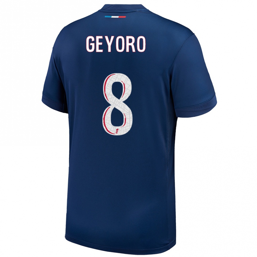 Niño Fútbol Camiseta Grace Geyoro #8 Azul Marino Blanco 1ª Equipación 2024/25