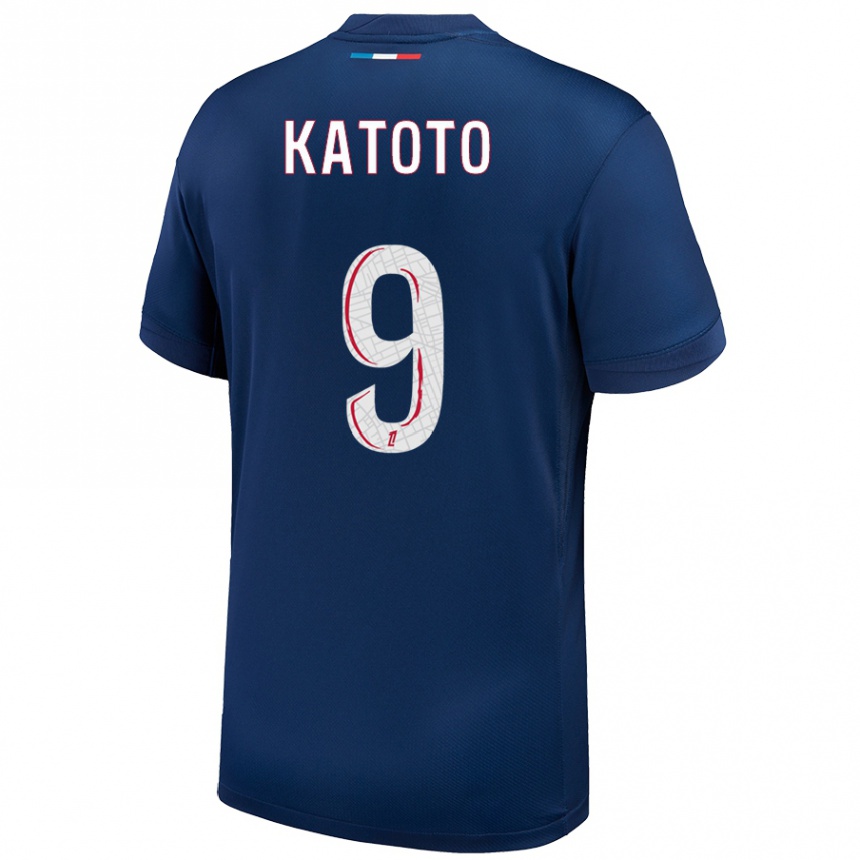 Niño Fútbol Camiseta Marie-Antoinette Katoto #9 Azul Marino Blanco 1ª Equipación 2024/25