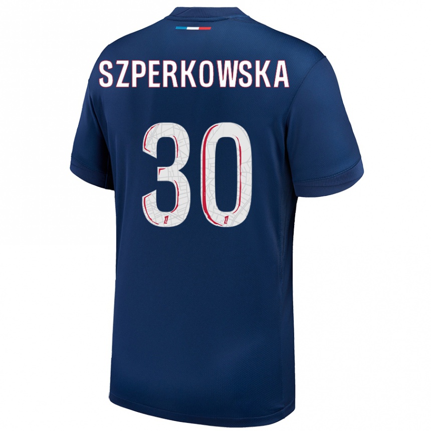 Niño Fútbol Camiseta Oliwia Szperkowska #30 Azul Marino Blanco 1ª Equipación 2024/25