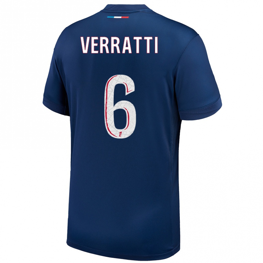 Niño Fútbol Camiseta Marco Verratti #6 Azul Marino Blanco 1ª Equipación 2024/25