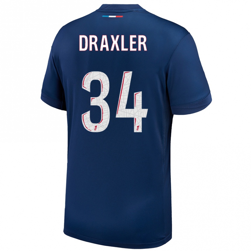 Niño Fútbol Camiseta Julian Draxler #34 Azul Marino Blanco 1ª Equipación 2024/25