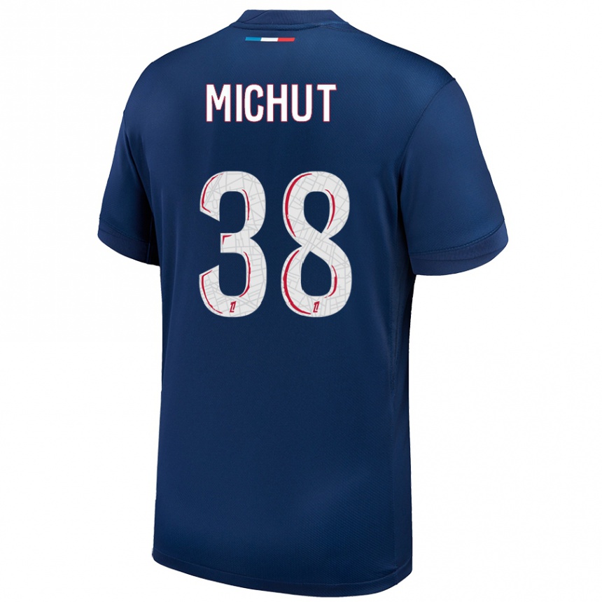 Niño Fútbol Camiseta Edouard Michut #38 Azul Marino Blanco 1ª Equipación 2024/25