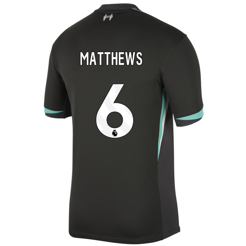 Niño Fútbol Camiseta Jasmine Matthews #6 Negro Antracita Blanco 2ª Equipación 2024/25