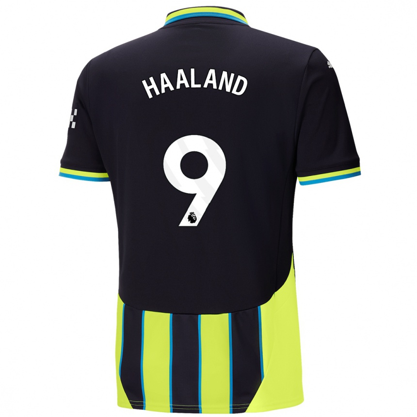 Niño Fútbol Camiseta Erling Haaland #9 Azul Amarillo 2ª Equipación 2024/25