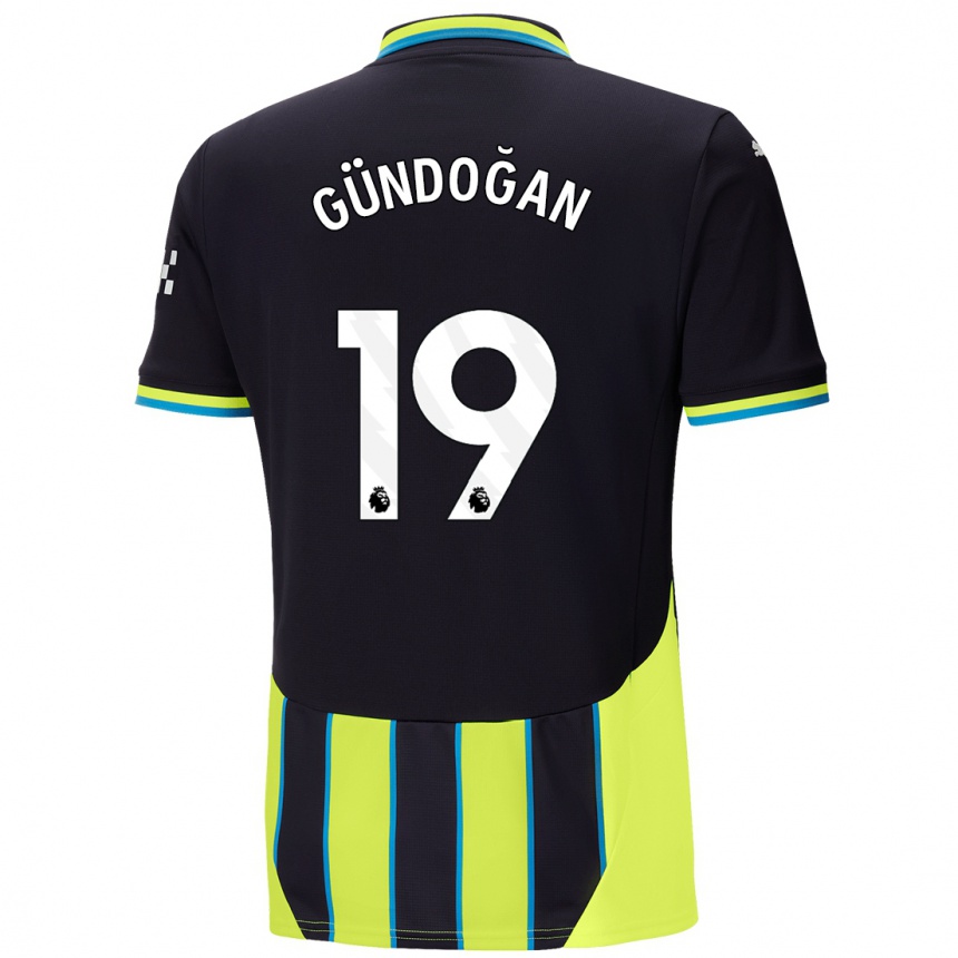 Niño Fútbol Camiseta Ilkay Gundogan #19 Azul Amarillo 2ª Equipación 2024/25