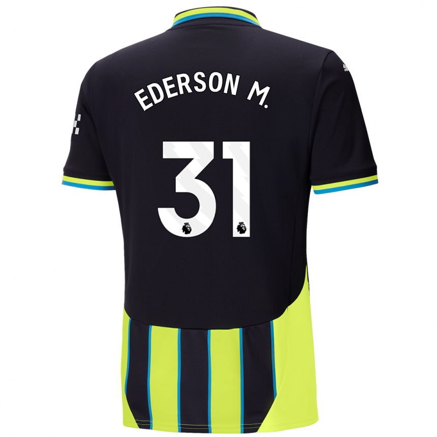 Niño Fútbol Camiseta Ederson Moraes #31 Azul Amarillo 2ª Equipación 2024/25