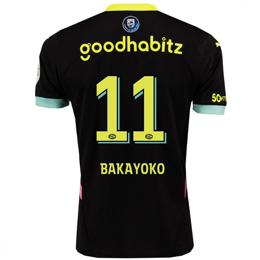 Niño Fútbol Camiseta Johan Bakayoko #11 Negro Amarillo 2ª Equipación 2024/25