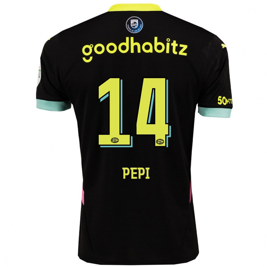 Niño Fútbol Camiseta Ricardo Pepi #14 Negro Amarillo 2ª Equipación 2024/25