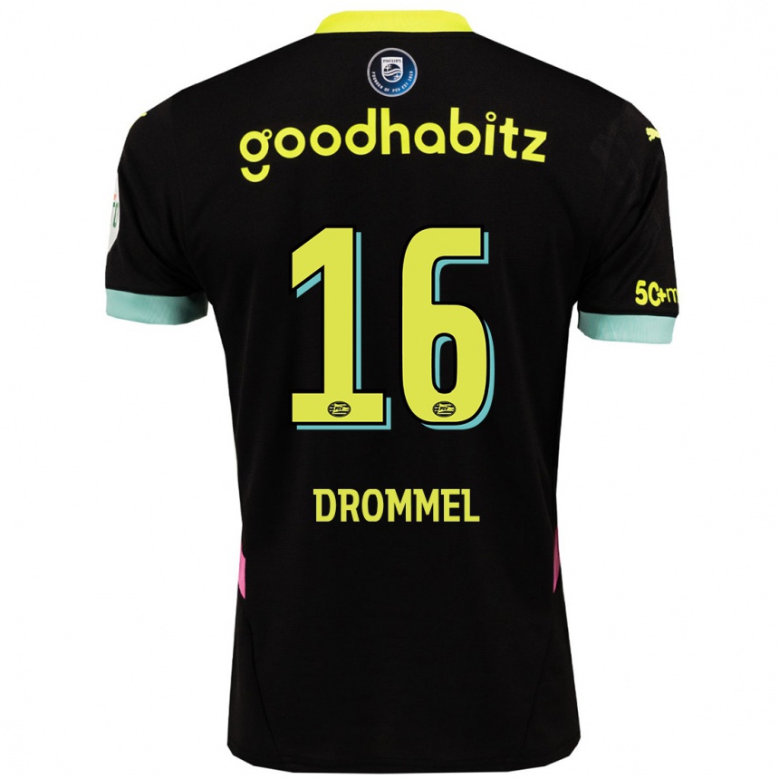 Niño Fútbol Camiseta Joël Drommel #16 Negro Amarillo 2ª Equipación 2024/25