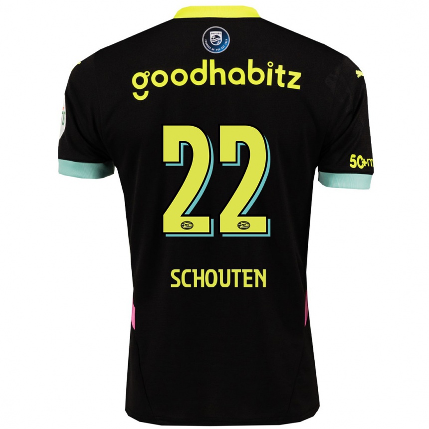 Niño Fútbol Camiseta Jerdy Schouten #22 Negro Amarillo 2ª Equipación 2024/25