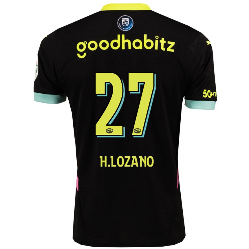 Niño Fútbol Camiseta Hirving Lozano #27 Negro Amarillo 2ª Equipación 2024/25