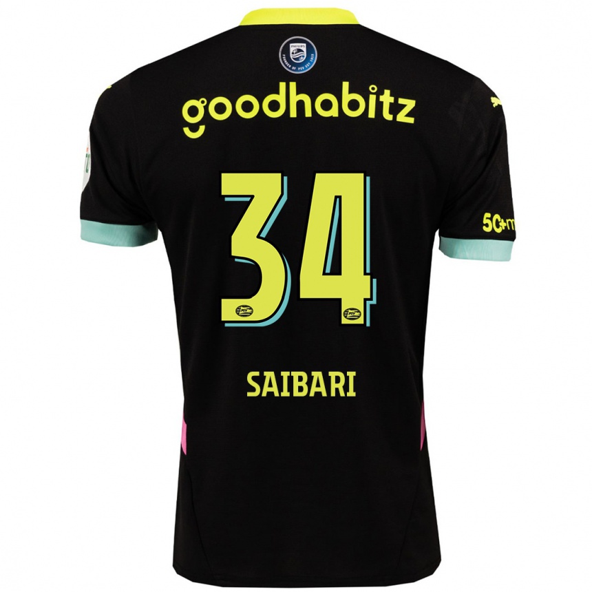 Niño Fútbol Camiseta Ismael Saibari #34 Negro Amarillo 2ª Equipación 2024/25