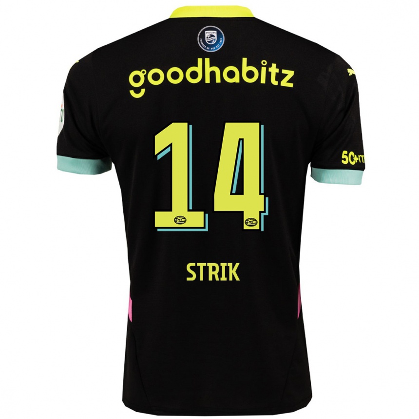 Niño Fútbol Camiseta Laura Strik #14 Negro Amarillo 2ª Equipación 2024/25