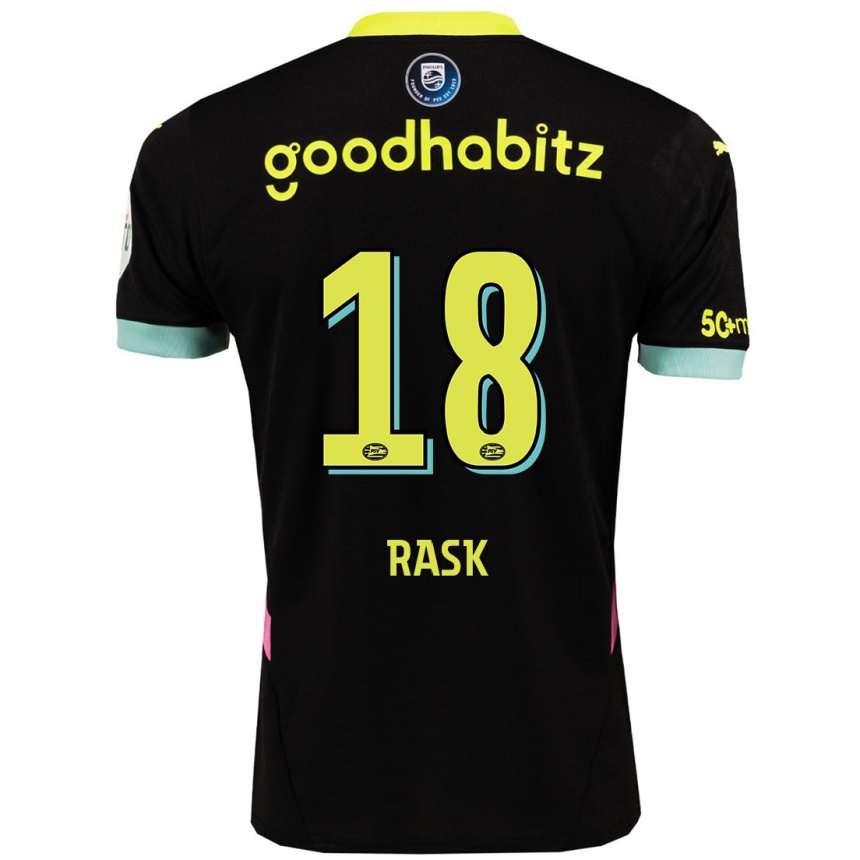 Niño Fútbol Camiseta Caroline Rask #18 Negro Amarillo 2ª Equipación 2024/25