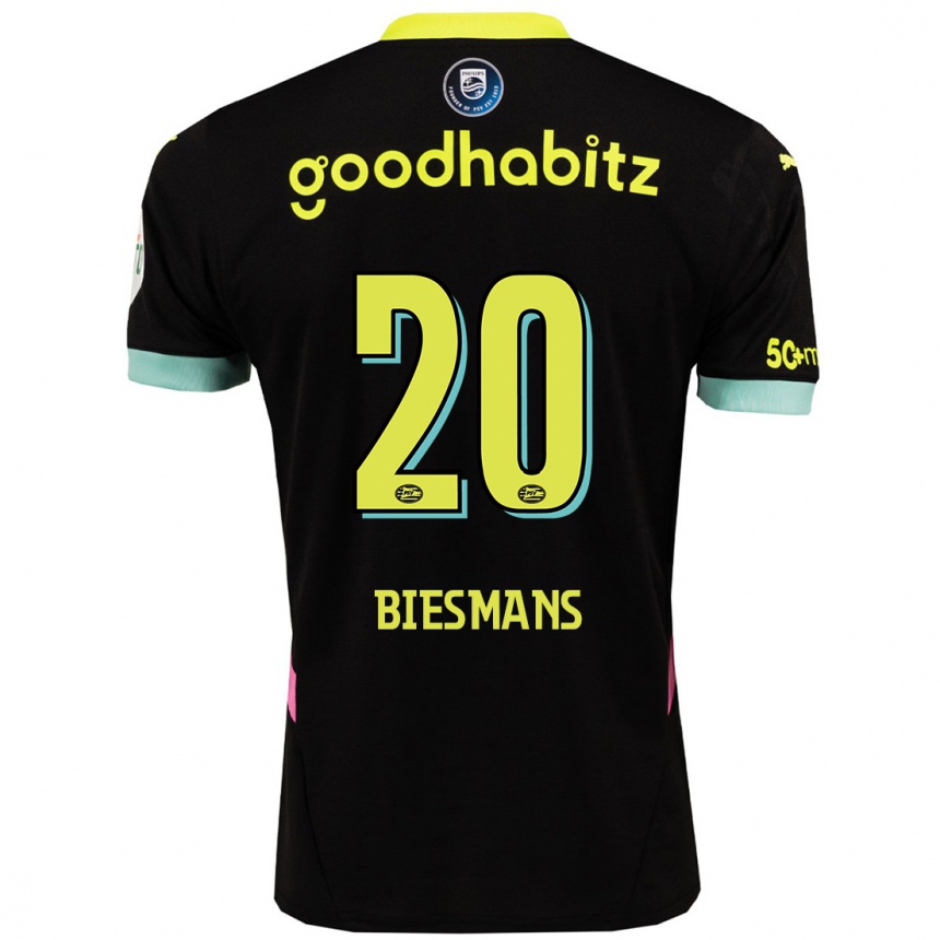 Niño Fútbol Camiseta Julie Biesmans #20 Negro Amarillo 2ª Equipación 2024/25