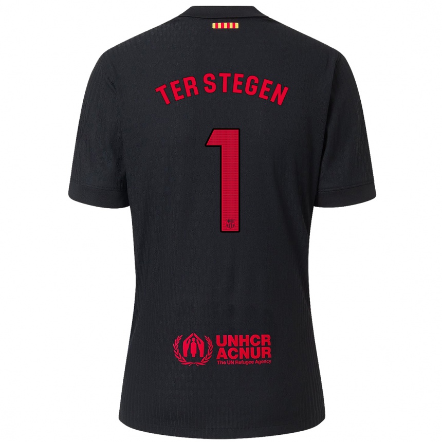 Niño Fútbol Camiseta Marc-Andre Ter Stegen #1 Negro Rojo 2ª Equipación 2024/25