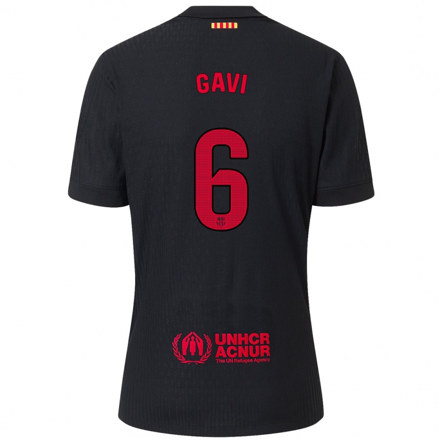 Niño Fútbol Camiseta Gavi #6 Negro Rojo 2ª Equipación 2024/25