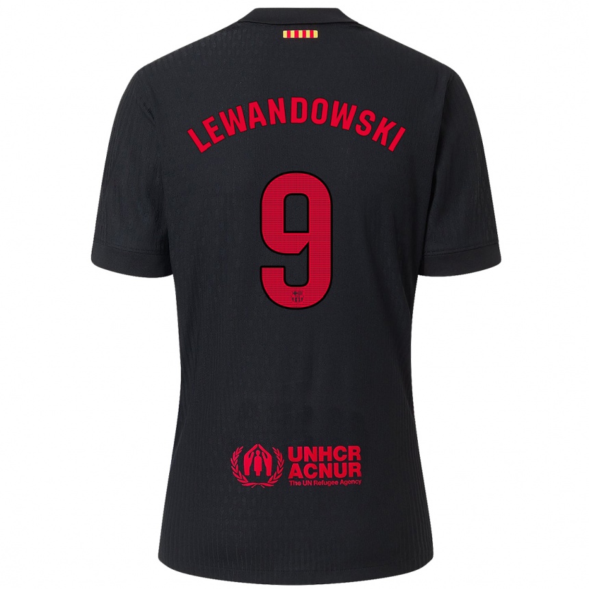 Niño Fútbol Camiseta Robert Lewandowski #9 Negro Rojo 2ª Equipación 2024/25