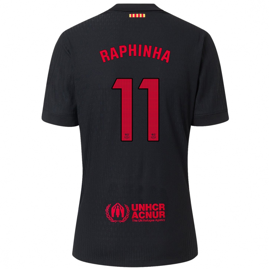 Niño Fútbol Camiseta Raphinha #11 Negro Rojo 2ª Equipación 2024/25