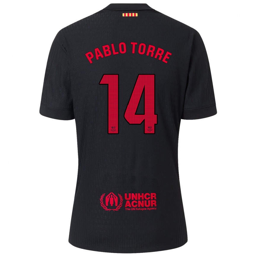 Niño Fútbol Camiseta Pablo Torre #14 Negro Rojo 2ª Equipación 2024/25