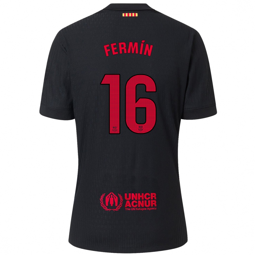 Niño Fútbol Camiseta Fermin Lopez #16 Negro Rojo 2ª Equipación 2024/25