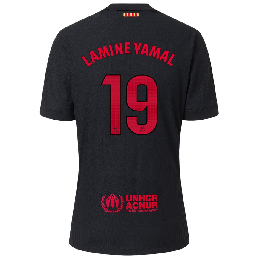 Niño Fútbol Camiseta Lamine Yamal #19 Negro Rojo 2ª Equipación 2024/25