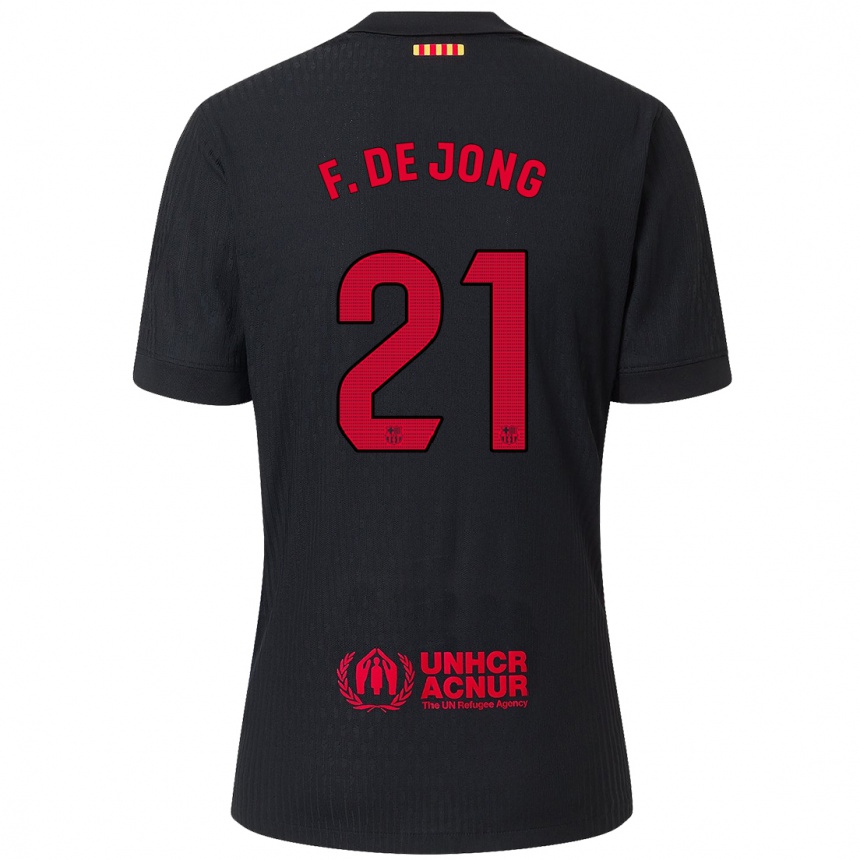 Niño Fútbol Camiseta Frenkie De Jong #21 Negro Rojo 2ª Equipación 2024/25